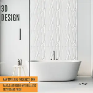 3D Wall Panels Adhesive Included - 6 Sheets Cover 16.15ft²(1.5m²) Interior Cladding Panels - Wavy Wave Effect Design Matte White