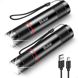 Blukar LED Torch Rechargeable, [2 Pack] 2000L Super Bright Adjustable Focus Flashlight, 4 Lighting Modes, Long Battery Life, Waterproof Pocket Size