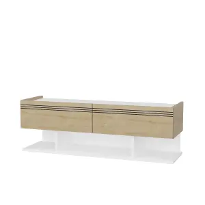 Decorotika Kase TV Stand TV Cabinet TV Unit with Three Shelves and Two Cabinets - White and Oak Pattern