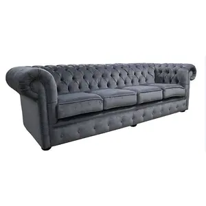 Chesterfield Handmade 4 Seater Sofa Pimlico Carbon Grey Fabric In Classic Style