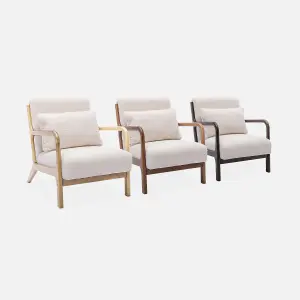 sweeek. Scandi-style boucle wooden armchair with cushion Lorens boucle White 65x80x79 cm