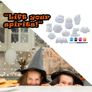 Halloween Decorations Craft Kit Pack of 10 Designs 6 x Paints, 1 x Brush   White