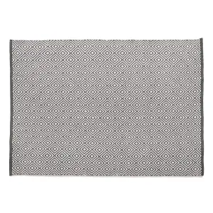 Woven Indoor Outdoor Washable Diamond Reversible Rug Warm Grey - 80cm x 150cm