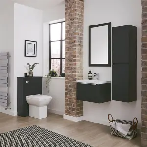 1200mm Bathroom Wall Mounted Drawer Unit and Twin Ceramic Basin - Matt Dark Grey (Central) - Brassware Not Included