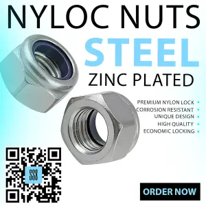 M6  (10 pcs) Premium Locking Nuts Nylon insert Lock Nut Steel Nyloc DIN 985