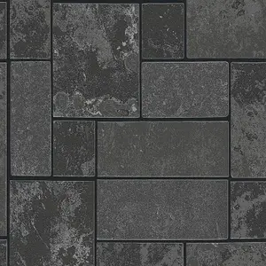 AS Creation Black Granite Glitter Tiles Slate Stone Kitchen Bathroom Wallpaper