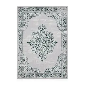 Green Silver Rug, Traditional Bordered Rug, 11mm Thick Abstract Rug, Green Silver Rug for Dining Room-80cm X 150cm