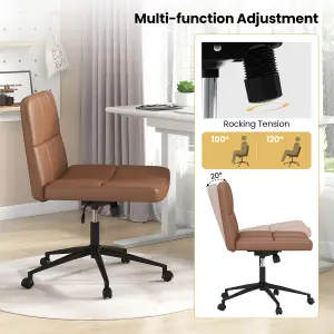 Costway Rolling Armless Chair PU Leather Upholstered Cross-legged Office Chair