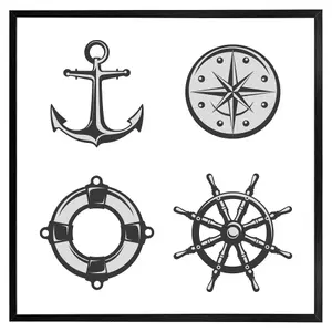 Nautical icons (Picutre Frame) / 24x24" / White