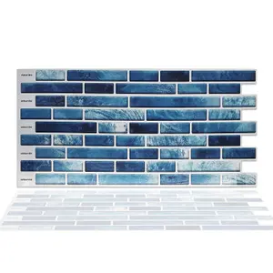 Walplus Mother Pearl Turquoise Jewel Long Mosaic Wall 2D Tile Stickers Multipack 48Pcs