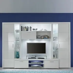 Roma Entertainment Unit White With High Gloss Fronts And LED