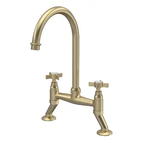 Fireclay Kitchen Bundle - Single Bowl Belfast Sink & Bridge Crosshead Mixer Tap, 615mm - Brushed Brass - Balterley