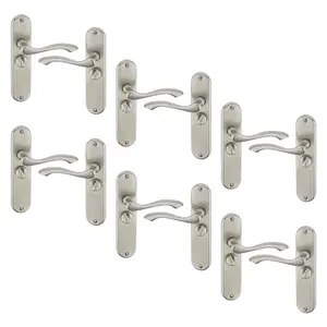 URBNLIVING 184mm Length 12 Pcs Kensington Metal & Satin Nickel Bathroom Lever Latch Door Handle Set