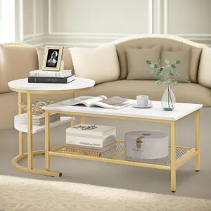 Bastidas 2 Piece Nest of Tables Coffee End Side Table Living Room Gold/White