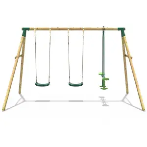 Rebo Wooden Garden Swing Set with 2 Standard Swings and Glider - Neptune Green