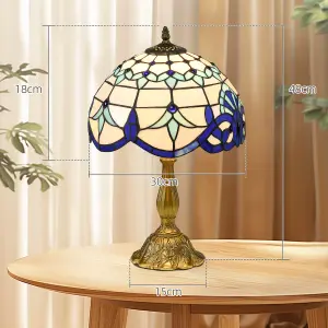 HOMCOM Stained Glass Table Lamp, Handmade Antique Bedside Lamp for Bedroom