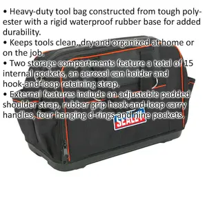 Durable Red Tool Bag with Multiple Pockets and Padded Base - 500 x 240 x 320mm