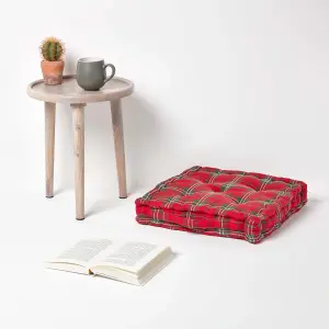 Homescapes Cotton Edward Tartan Floor Cushion, 50 x 50 cm