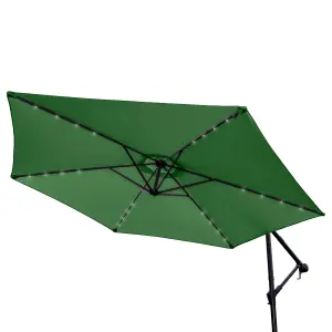 Green 3m LED Cantilever Parasol With Fan Base