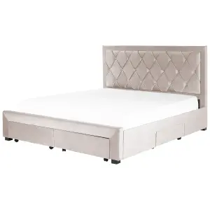 Velvet EU Super King Size Bed with Storage Beige LIEVIN