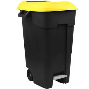 120 Litre Wheelie Bin with Foot Pedal - Yellow Lid