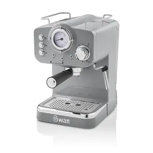 Swan Retro Pump Espresso Coffee Machine, Grey, 15 Bars of Pressure, Milk Frother, 1.2L Tank, SK22110GRN