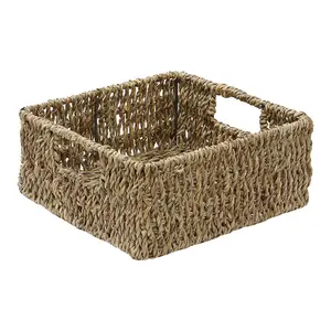 JVL Seagrass Square Storage Baskets with Inset Handles, Set of 3