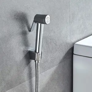 Bidet Sprayer Attachment for Toilet UK, Handheld Muslim Shower for Toilet with Hose and Holder, Chrome, Silver M20282