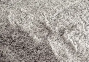 Silver Shaggy Rug, Anti-Shed Easy to Clean Rug, Handmade Plain Modern Rug for Bedroom, & Dining Room-80cm X 150cm