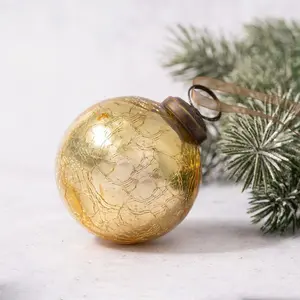 Crackle Glass Bauble (Set of 3) Gold / 5cm H x 5cm W x 5cm D