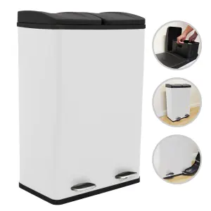 60L Dual Compartment Pedal Bin In White