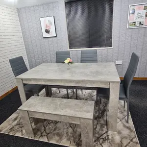 Grey Dining Table (140x80x75 cm) with 4 Chairs and 1 Bench Kitchen Dining Set of 6