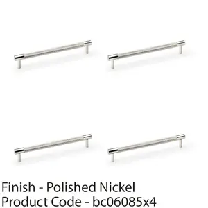 4 PACK - Knurled T Bar Door Pull Handle - Polished Nickel - 192mm Centres Premium Drawer