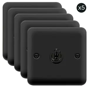 5 PACK - Curved Matt Black 1 Gang 2 Way 10AX Toggle Light Switch - SE Home