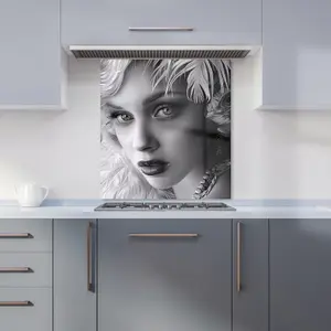 Glamorous Monochrome Diva Premium Glass Kitchen Splashback W600mm x H600mm