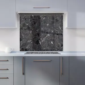 Dark Grey Quartz Effect Premium Glass Kitchen Splashback W600mm x H600mm