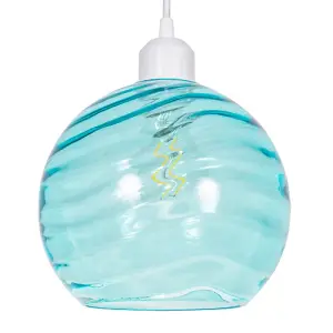 Modern Designer Teal Circular Ribbed Glass Non Electric Pendant Lamp Shade