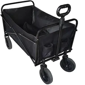 Wadan Black Garden Trolley on Wheels - Heavy Duty Folding Cart Trolley with Adjustable Handle and 80Kg Weight Capacity