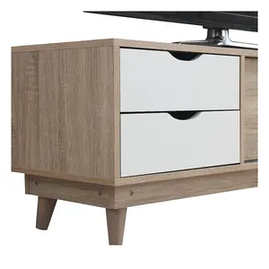 Alford Scandinavian TV Unit Stand 120cm Media Cabinet + Drawers Oak White