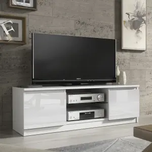 Aura TV Unit 120cm White with High Gloss Doors and LED Lighting - Creative Furniture