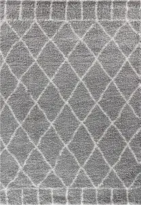 Modern Grey Geometric Marrakesh Shaggy Area Rug - 60x220 cm