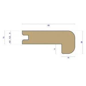 Solid Oak T&G Nosing 60x26mm - 15mm Floors - 0.9m Length - Lacquered