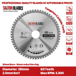 Saxton TCT18560TMB TCT Circular Blade 185mm x 60T Metal Cutting