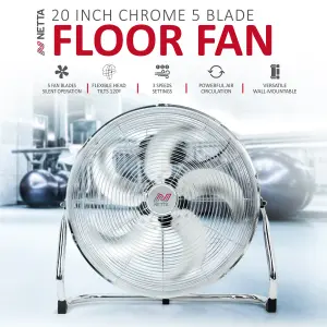 NETTA 20 Inch Gym Floor Fan - Chrome