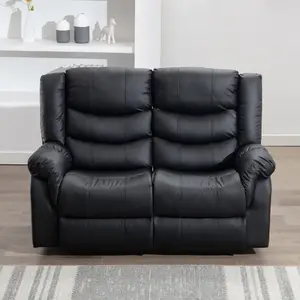 Seattle Manual High Back Bonded Leather Recliner 2 Seater Sofa (Black)