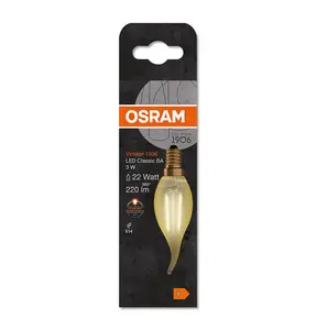 Osram LED Filament Candle 2.5W E14 Vintage 1906 Flame Tip Extra Warm White Gold (3 Pack)