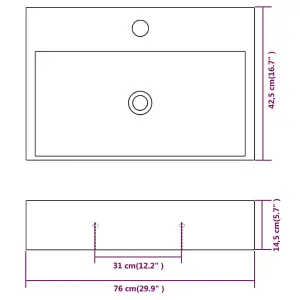 Berkfield Basin with Faucet Hole Ceramic White 76x42.5x14.5 cm