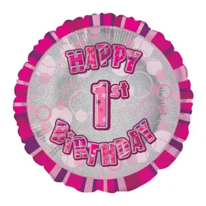 Unique Party 18 Inch Circle Pink Happy Birthday Foil Balloon Pink (5)