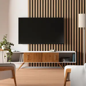 Wall Panel Wood Slat Oak Decorative Wooden Wall Panelling 3D Slatted Acoustic Sound Absorbing Ceiling or Wall Slats 240 x 60 cm