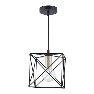 First Choice Lighting Geosphere Matt Black with Brushed Gold Pendant Ceiling Light